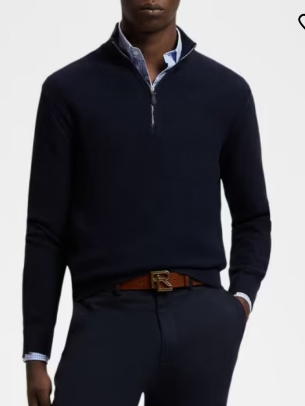 Ralph Lauren Purple Label Textured Silk Cotton Quarter Zip Sweater Birdseye